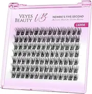 VEYESBEAUTY Lash Clusters Individual Eyelash Extensions Thin & Invisible Band DIY False Eyelashes for Self-application Newbie's Five-Second Series Natural Wispy Lash Tray, Dreamy 14mm Single Length