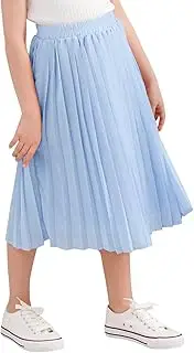 [GORLYA] Girls Chiffon Pleated Elastic High Waist A-Line Boho Swing Maxi Long Skirt 4-14T