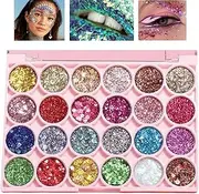 24 Colors Glitter Shimmer Eyeshadow Palette for Women, Vibrant Shades & Highly Pigmented, Shimmer Sparkle Eyeshadow Palette, Colorful Glue Gel Sombras De Ojos Professional Makeup for Eyes, Lips & Face