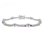 ANYCO Bracelet Trendy Multi Color S925 Silver Pink Diamond Bracelet 17cm Bling Cz Cubic Zircon Pear Shape Bracelets For Women Jewelry
