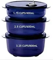 [Tupperware] Vent 'N Serve Set of 3 Rounds - Microwave and Freezer Safe Containers in Indigo Blue