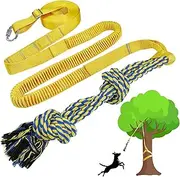 SYOOY Dog Bungee Tug Toy Hanging from Tree,Outdoor Tether Tug of War Interactive Dog Rope with Chew Lure for Small Medium Large Dogs (Yellow)