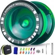 [MAGICYOYO] Crystal Yoyo K3 Aurora-p, Responsive Yoyo for Kids, Pro Finger Spin Trick Yoyo for Advanced, with Unresponsive Yoyo Bearing with 12 Yoyo Strings + Square Yoyo Ball Bag (Dark Green)