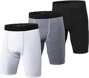 [YUSHOW] 3 Pack Compression Shorts Men Sports Anti-Chafing Underwear Base Layer Shorts Quick Dry Workout Running Shorts Cycling Tights for Workout Athletic Rugby Short Protect Leg Skin