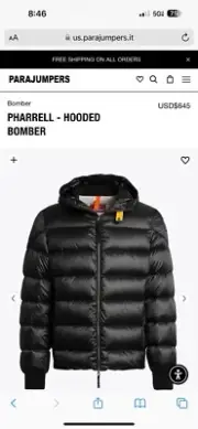 Parajumpers Pharrell Mens Hooded Down Bomber
