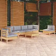 Generic 7 Piece Garden Lounge Set with Grey Cushions Solid Pinewood,3096201