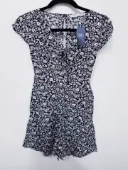 Abercrombie & Fitch Front Tie Mini Dress Sz XXS - Black/White Floral