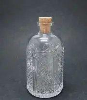Clear Diamond Cut Vintage Style Glass Round Medicine Jar with Cork H = 5.75 in