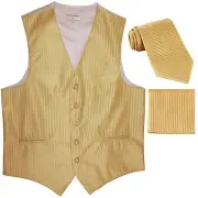 New Men's Formal Vest Tuxedo Waistcoat_necktie set stripes wedding prom gold