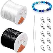 2 Rolls 164ft 0.8mm Strong Elastic Cord for Bracelets Necklaces Beads Jewellery Transparent Black with 1 Bead Needles and 10 Loop for Jewellery