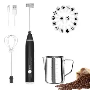 Rechargeable Electric Foam Maker Drink Mixer 3 Speeds with 2 Stainless Steel ...