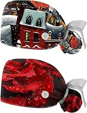 [YTYVAGT] 2-Pc,Nurse Scrub Caps,Scrub Hats with Buttons and Cotton Sweatband,Winter Street in The Old Town