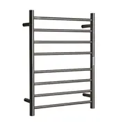 Hotwire 80W 700 x 530mm Brushed Nickel 8 Bar Flat Round Heated Towel Rail with Timer