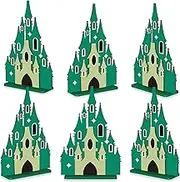 6 Pcs Witch Party Wooden Green Castle Table Centerpieces Pink and Green Birthday Party Supplies Castle Table Decoration Photo Props for Witch Theme Birthday Decorations