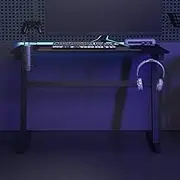 Gaming Desk LED Z-Shape, Black 110x60x75 cm, Ergonomic Computer Table with RGB Lighting for Home Office