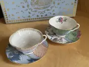 NEW Wedgwood Butterfly Bloom Teaware Green and Blue Teacup & Saucer Gift Set.