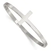 Stainless Steel Polished Sideways Cross Hinged Bangle Bracelet