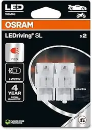 OSRAM LEDriving SL, ≜ W21W, Red, Double Blister (2 lamps), LED Retrofit, offroad use only