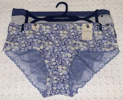 LUCKY BRAND 3 Pack Lace Back Blue Grey No Show Hipster Panty Womens Sz L 1X