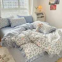 在飛比找樂天市場購物網優惠-純棉花邊款床包組 床單 精梳棉床罩組 寢具 碎花床包四件組 