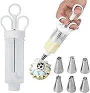 Suuker Cake Decorating Gun, Cupcake Icing Piping Kit, Cake Decorating Kit with 6 Stainless Steel Piping Tips, Cupcake Injector/Decorating Icing Set, White