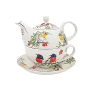 Red Breasted Robin Bird Tea For One Teapot with Cup Set Fine Bone China