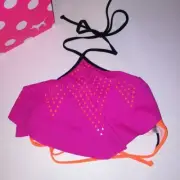 Victoria Secret PINK Swim Bikini Top X-Small Flounce Orange Pink Black