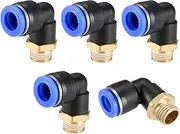 uxcell Push to Connect Tube Fitting Male Elbow 10mm Tube OD x G1/4 Thread Pneumatic Air Push Fit Lock Fitting Blue 5pcs