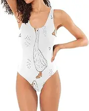 [RPLIFE] Cute Little Geese White Swimsuit One-Piece, Padded Bathing Suits for Women Basic Swimsuits for Women