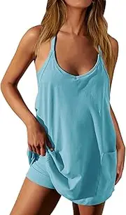 [Nirovien] Womens Tennis Dress Workout Mini Dress with Shorts Sleeveless Spaghetti Straps Golf Athletic Dresses