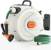 Treillage Tale Heavy Duty Retractable Garden Hose Reel 1/2 in x 100 ft, Auto-Rewind & Any Length Lock, 180° Swivel Wall Mount, 10 Spray Patterns, UV-Resistant Hose Reels for Outside