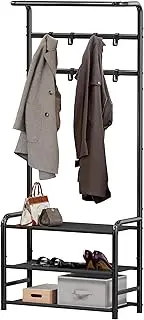 SimpleHouseware Coat Rack Stand With Shelf, Hall Tree with Shoe Rack, 8 Removable Hooks for Entryway, Black