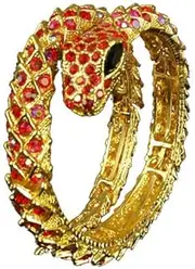 Crystal Snake Bangle by BYRON BAY CRYSTAL Set with RED and Clear Swarovski Crystals Set in Gold Plate.