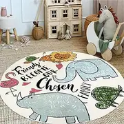 Kids Play Rug, Animal Round Area Rug Nursery Door Mat Soft Plush Non-Slip Childrens Carpet for Bedroom Living Room Kids Playroom (Animal, 150 * 150cm)