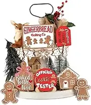 Hellery 12 Pieces Christmas Tiered Tray Decor Set Gingerman Xmas Decoration Bundle Gingerbread Men for Desk