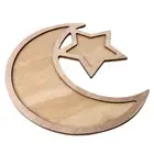 Rustic Wooden Eid Mubarak Party Serving Tray Ramadan Food Tableware Display C0F8