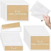 Gilprop 80 Pack 1 x 4'', 3 x 5'', 4 x 6'' Adhesive Index Card Pockets Sets with Top Open for Loading, Clear Plastic Index Card Holders Labels Holders for Organizing Storage Bin Library Totes Shelves
