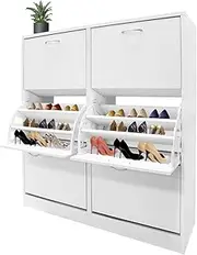 Luxsuite 54 Pairs Wooden Shoe Cabinet Shoes Rack Storage 3 Tier Adjustable Shelves Organiser White