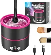 Cucufor Electric Makeup Brush Cleaner Machine, 2 Speeds and Dehydration Powerful Friction Removes Residue on Makeup Brushes Set/Sponge/Powder Puffs, Efficient Cleaning, Spinning Washer Black Pink