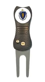 Massachusetts State Flag Golf Ball Marker + Premium Switchblade Divot Tool