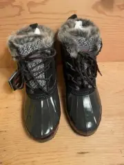 Khombu Keri Suede Lace-Up Winter Boots w/Fux Fur Details, Women's Black 9
