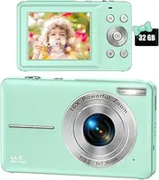 Digital Camera, FHD 1080P Digital Camera for Kids Video Camera with 32GB SD Card 16X Digital Zoom, Compact Point and Shoot Camera Portable Small Camera for Teens Students Boys Girls Seniors(Green)