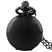 Antique Smooth Stainless Steel Black Pocket Watch Quartz Movement Chain Necklace