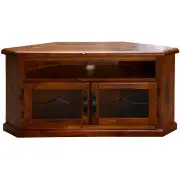Umber Corner ETU Entertainment TV Unit 126cm 2 Door Solid Pine Wood - Dark Brown