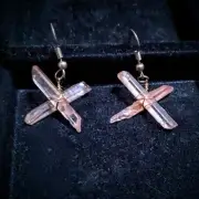 Tangerine Quartz Crystal Cluster Earrings Orange Gold Handmade Cross Dangle