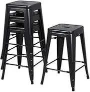 24inch Metal Bar stools Set of 4 Counter Height Kitchen Barstools Modern Industrial Backless Stackable Metal Chairs with Square Seat Indoor/Outdoor