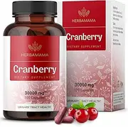 HERBAMAMA Cranberry Capsules - High-Potency 50:1 Concentrate - Organic Nutritional Supplement for Urinary, Bladder, Heart Support & Immune System - Vegan, Non-GMO Dietary Pills - 30000mg, 100 Caps