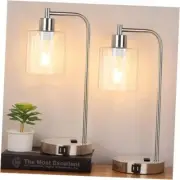 Industrial Touch Control Table Lamps Set of 2 - Nightstand Brushed Nickel