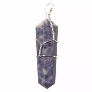 (1) Dumortierite Wire Wrapped Double Terminated Crystal Wand Pendant w/Card