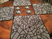 Halloween Spider Webs 4 Placemats + 4 Beaded Beverage Coasters Excellent Quality